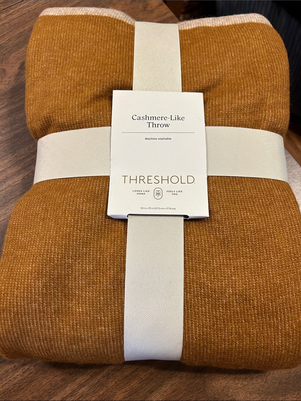 Threshold Cashmere-Like Throw - Rust color with Cream Trim